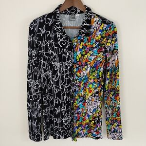 Dolcezza Button Down Blouse Small Abstract Colorfull Boho Viscose Blend